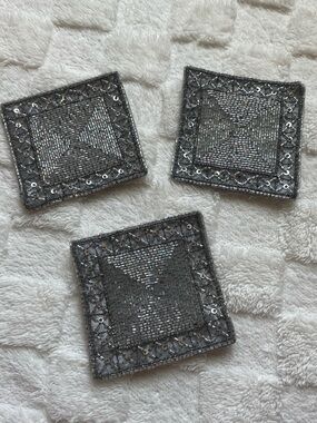 Silver Beaded Square Coasters – Set of 3
